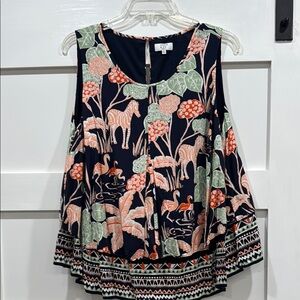 Crown & ivy Floral  navy Print Sleeveless Top